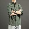 Summer Japanese Casual Loose Stand Collar Cotton and Linen Shirt Men's Linen Shirt Three-quarter Sleeve Men Shirts