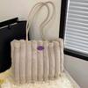 Stripe Plush Shoulder Bag Portable Commuting Handbag Polyester Furry Tote Bag  Women