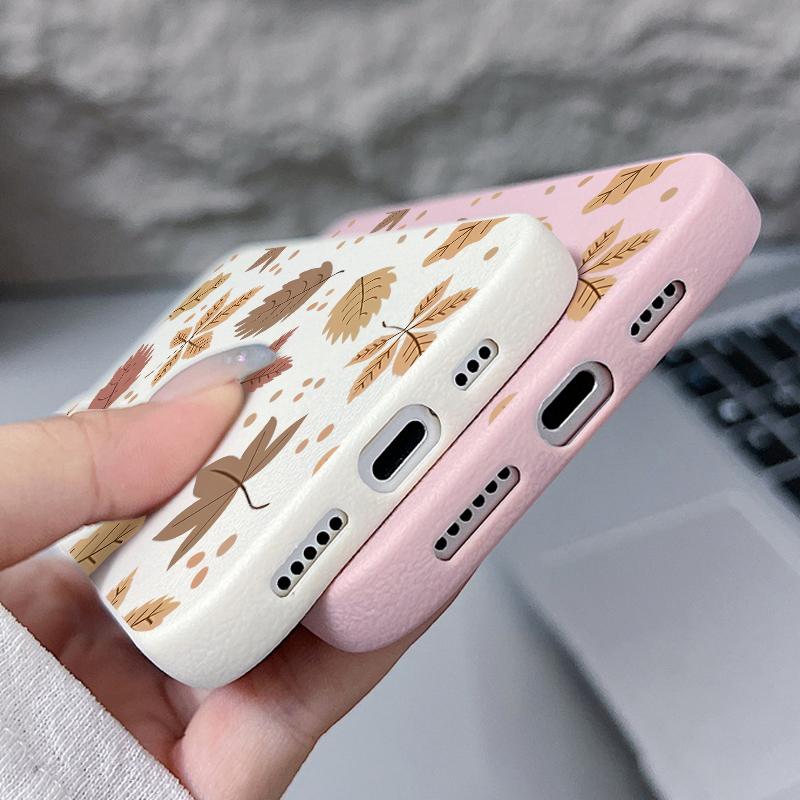 Herbst-Ahornblatt-Muster Handyhülle Für iPhone 17 Pro Max Funda iPhone 16 Pro Max 15 14 13 12 11 16e Air-Leder-Textur Abdeckung Coque