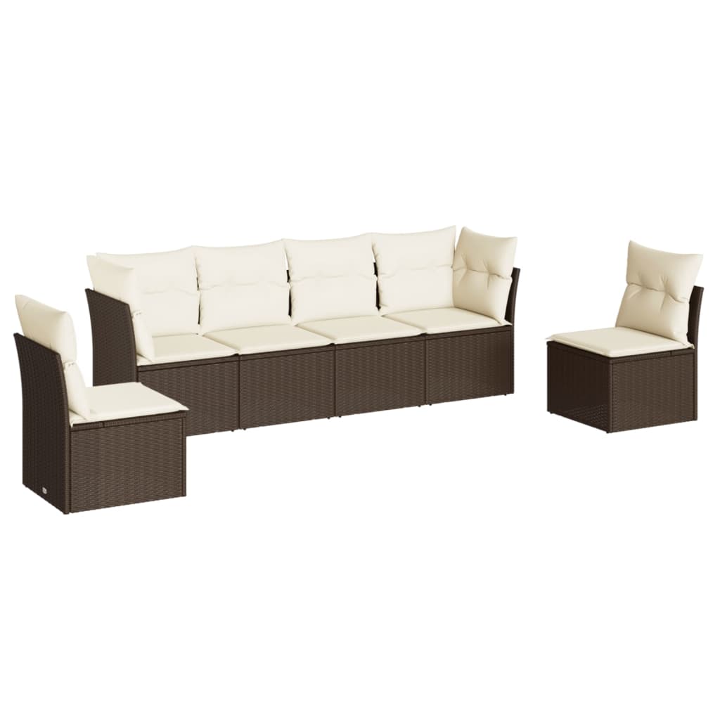 6 Piece Brown Garden Sofa Set with Cushions Poly Rattan