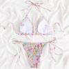 Korean Style Floral Pleated Tie-Up Bikini Swimsuit for Women