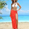 Summer Beach Skirt Women Lace-up Solid Color See-through Thin Flowy Quick-Drying Sun Protection Bikini Cover Up Elastic Waist