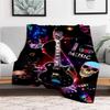 "Electric Guitar with Skulls & Music Notes Art Print Poster"Blanket Flannel Throw Blanket for Sofa, Bed, Travel, Camping, Office