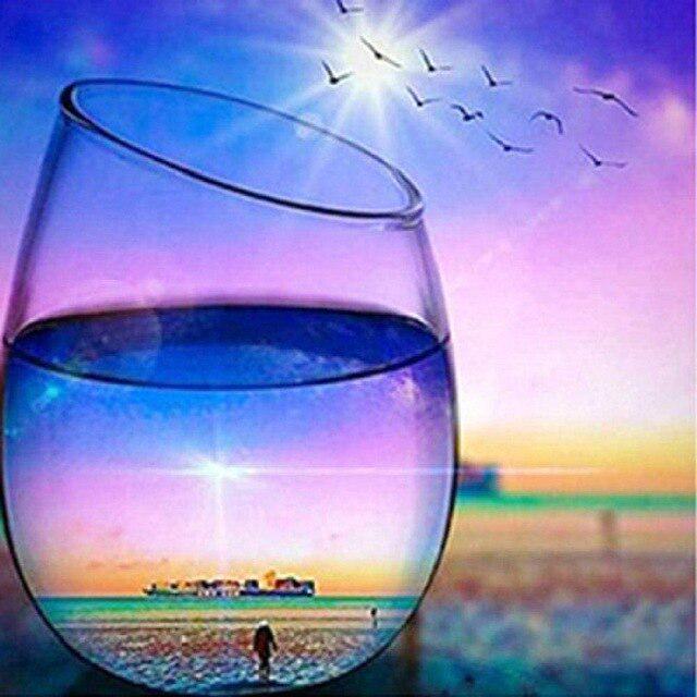 Cup DIY 5D Diamond Painting Full Round Drill Mosaic Sunset Seaside Diamond Embroidery Handmade Kit Holiday Gift Home Decoration