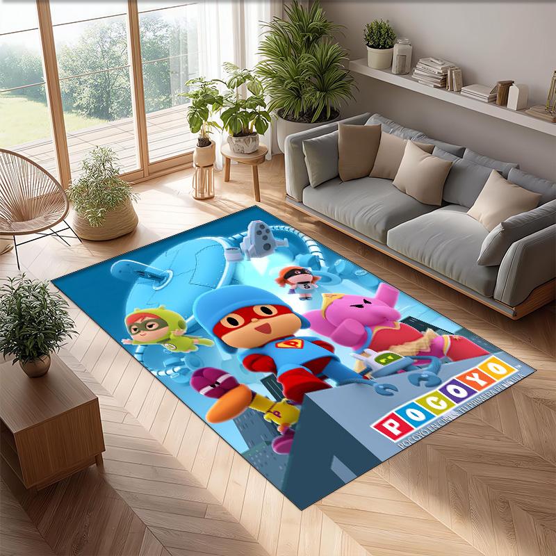 Pocoyó Cartoon Crystal Velvet Rug, Soft Anti‑Slip Crystal Velvet Carpet for Living Room Bedroom Home Decor