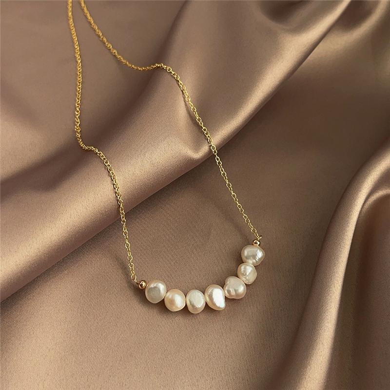 French Style Elegant Natural Pearl Heart Shape Women's All-Match Niche Light Luxury Snake Chain Sweater Chain Real Gold Plating