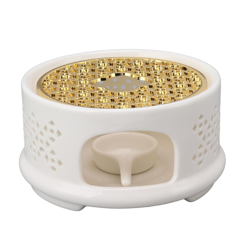 Teapot Warmer Tea Coffee Warmer Base Ceramic Heater with Spoon Lid and Candle Holder