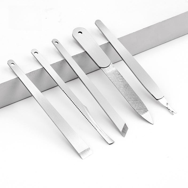 Stainless Steel Manicure & Pedicure Tool Set: Nail File, Dead Skin Fork, Double-Sided Pedicure File, and Clippers