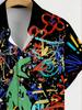 Men'S Urban Street Style Aloha Shirt, Abstract Graffiti Print, Casual Vacation Shirt, Suitable for Fans of Cool And Trendy Styles