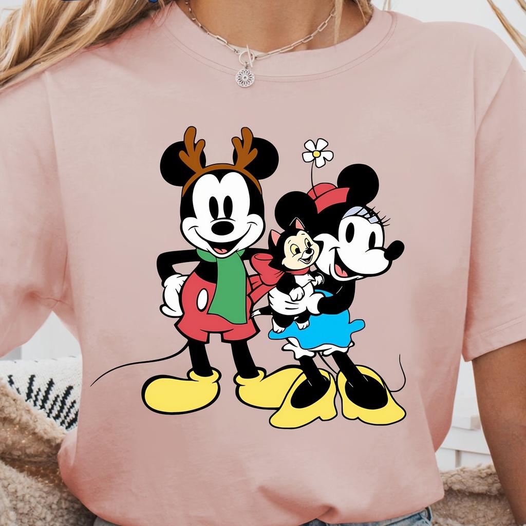 2025 Summer Disney CoolTrendy Casual Mickey Minnie Print Cute Short-sleeved T-shirt Fashion Elegant Top Family Party Camping