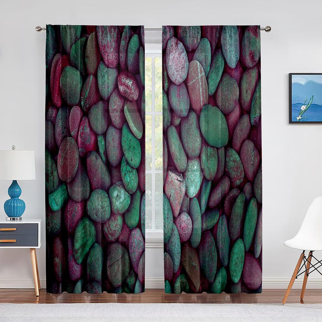 Urban Brick Slate Stone Wall Tulle Curtains for Living Room Bedroom Decoration Modern Chiffon Sheer Voile Kitchen Window Curtain