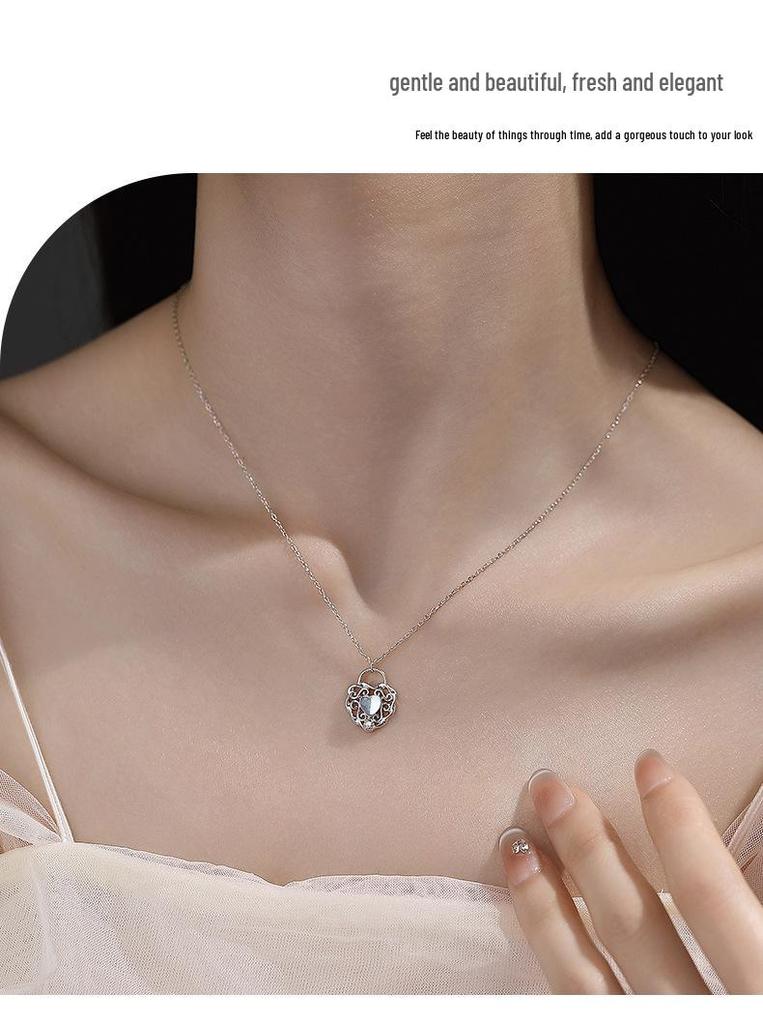 Elegant 925 Sterling Silver Heart Moonstone Necklace for Women - New Floral Style Clavicle Chain