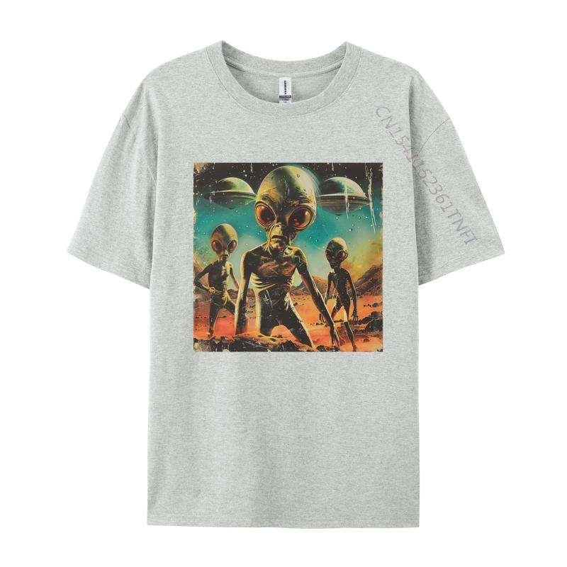 Vintage Alien Tshirt Men Tshirts Printed Cotton Tops Simple Style Casual Clothes Mens Shirts Graphic Tee