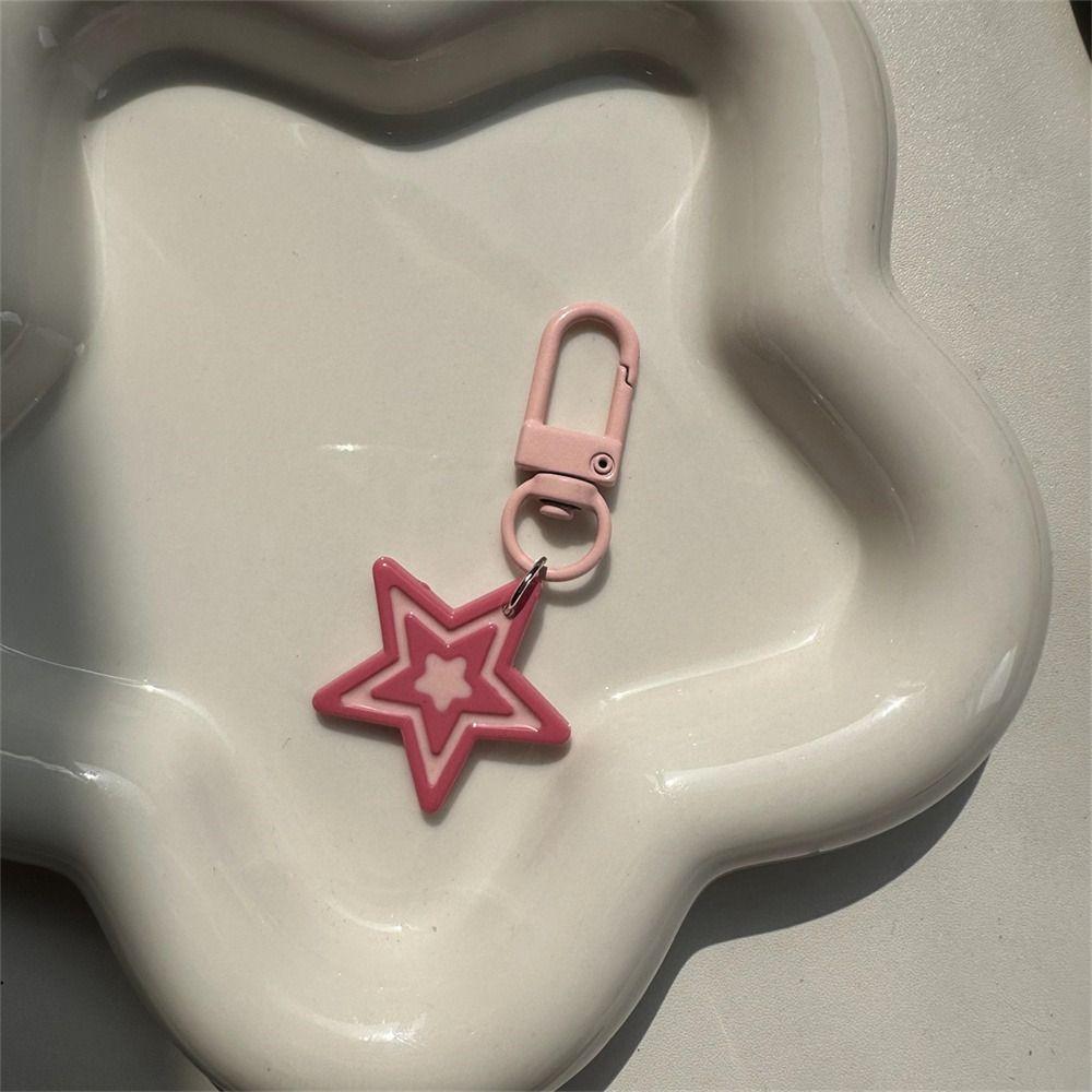 Rose Red Five-Pointed Star Pendant Cool Sweet Pink Star Keyring Y2k Star Key Chains  Car Ornaments