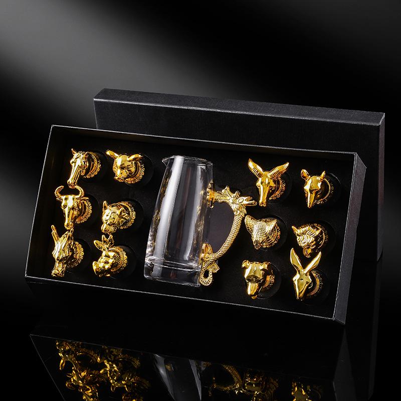 Zodiac Wine Set Baijiu Cup One Cup Strong Glass Wine Crystal Glass Small Wine Glass 1 Two Cups Can Be