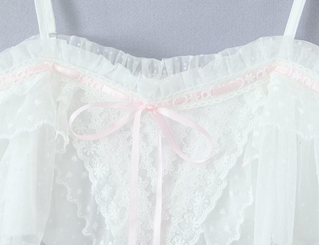 Women's Polka Dot Mesh Camisole with Bow Tie - Summer 2025 European & American Fashion
