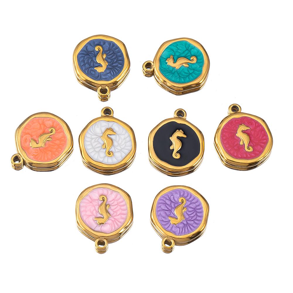 4-8pcs Stainless Steel Enamel Star Heart Eye Shell Sun Round Random Charm Base Anklet Pendant DIY Earring Necklace Jewelry Makin