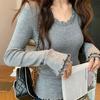 Korean Sweet Temperament Plush Women's Ruffle Round Neck Long Sleeve Top for Autumn/Winter
