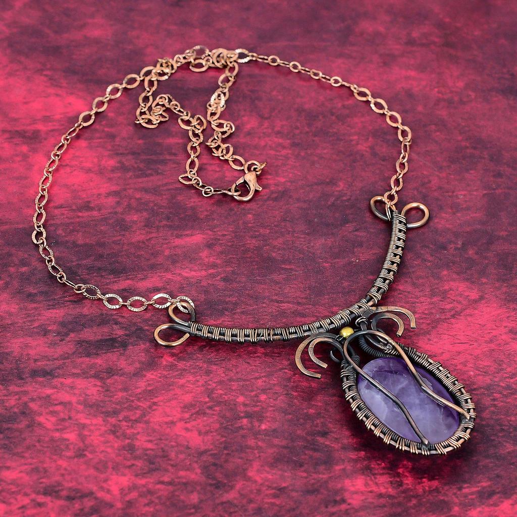 Star amethyst necklace copper wire wrapped gemstone necklace handmade antique jewelry adjustable chain necklace copper jewelry gifts for her