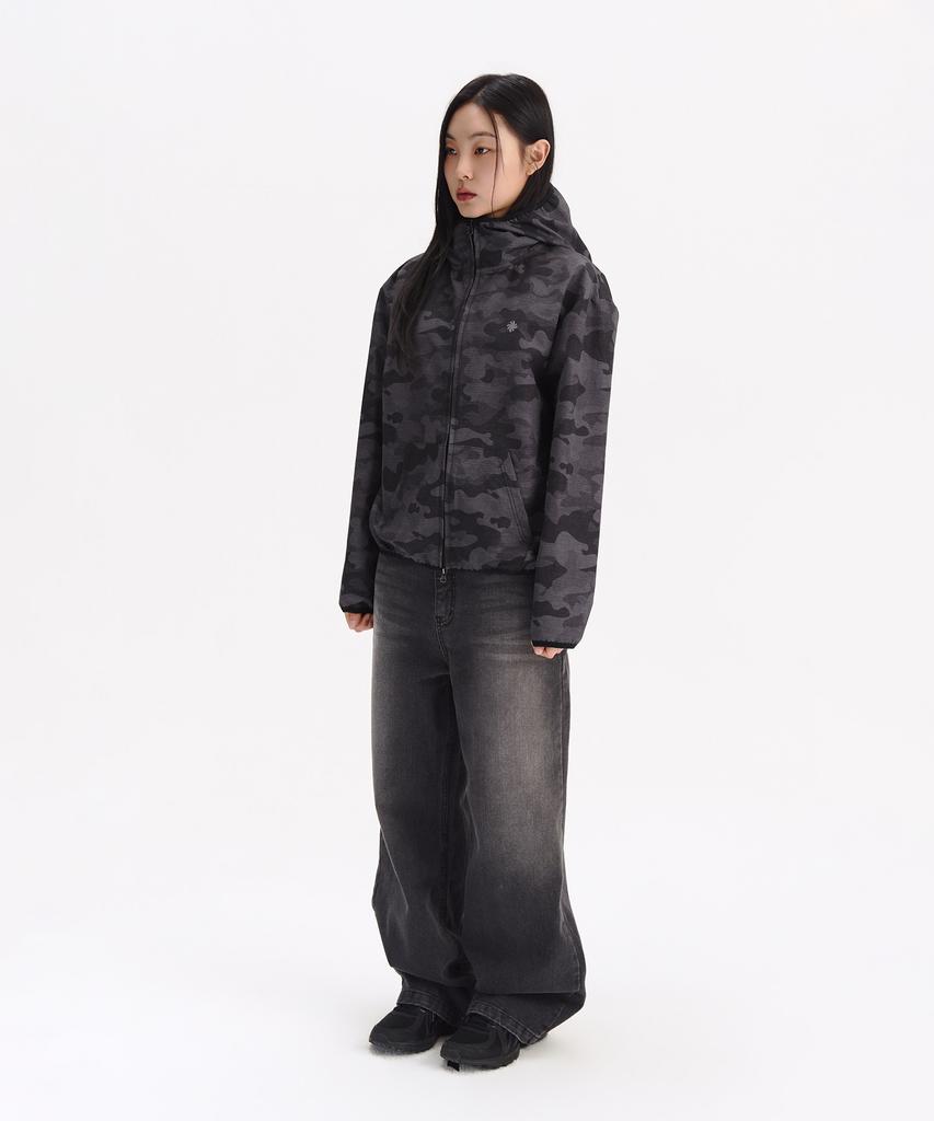 Slow Record House Ripstop Camo Windbreaker_Charcoal