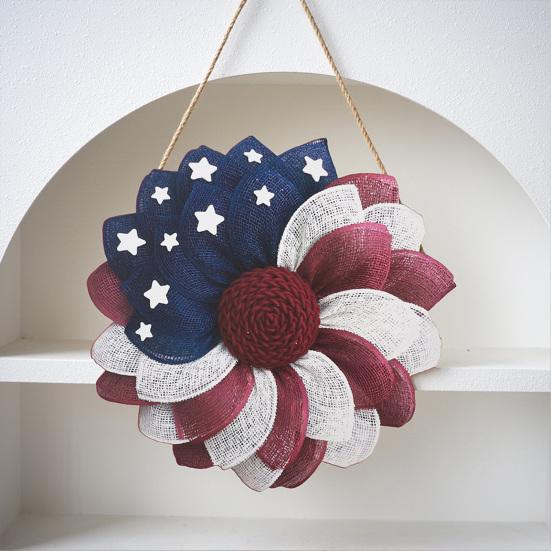 4th of July Patriotic Door Wreath Red Blue White Star Eagle Wooden Welcome Sign Wreath for Independence Day Memorial Day Home Wall Outdoor Indoor