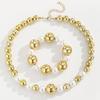 1 Set Imitation Pearl Necklace Bracelet Retro Punk Style Beaded Choker Necklace Metallic Golden Bead Bracelet Women Jewelry for Party Dating