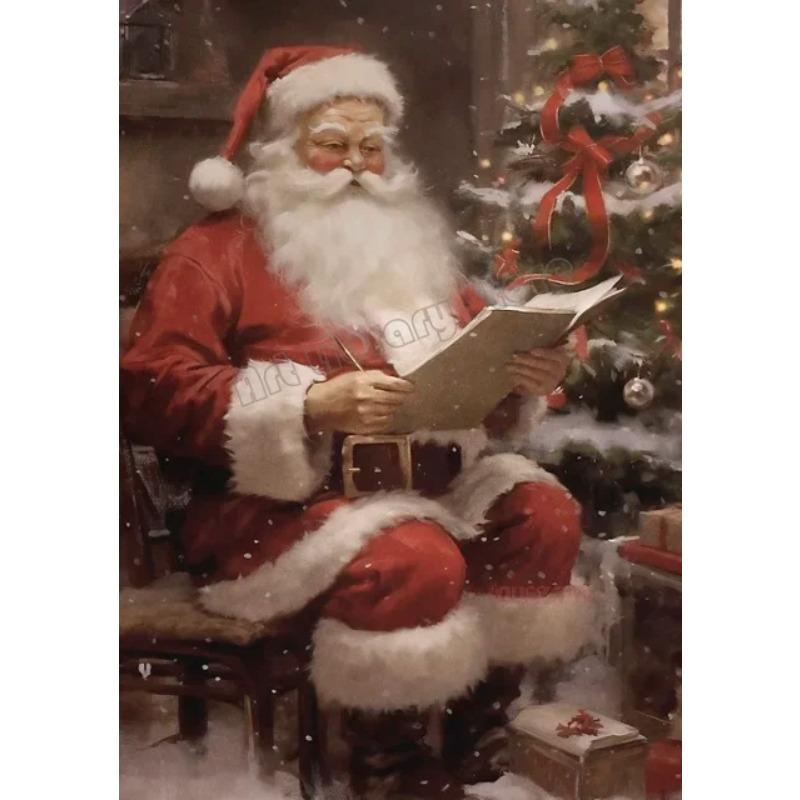 Vintage Weihnachtsmann Porträt Leinwandbild Mistelzweig Briefe lesen Spielzeug Kekse Weihnachts-Wanddeko Heimdeko Poster Pr