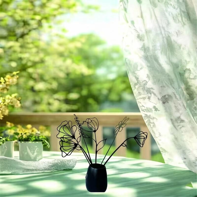 Künstliche Blumen mit langem Stiel für DIY-Blumenarrangements Schwarze Metallblumen Dekorative Gartenstecker Metall-Hofkunst