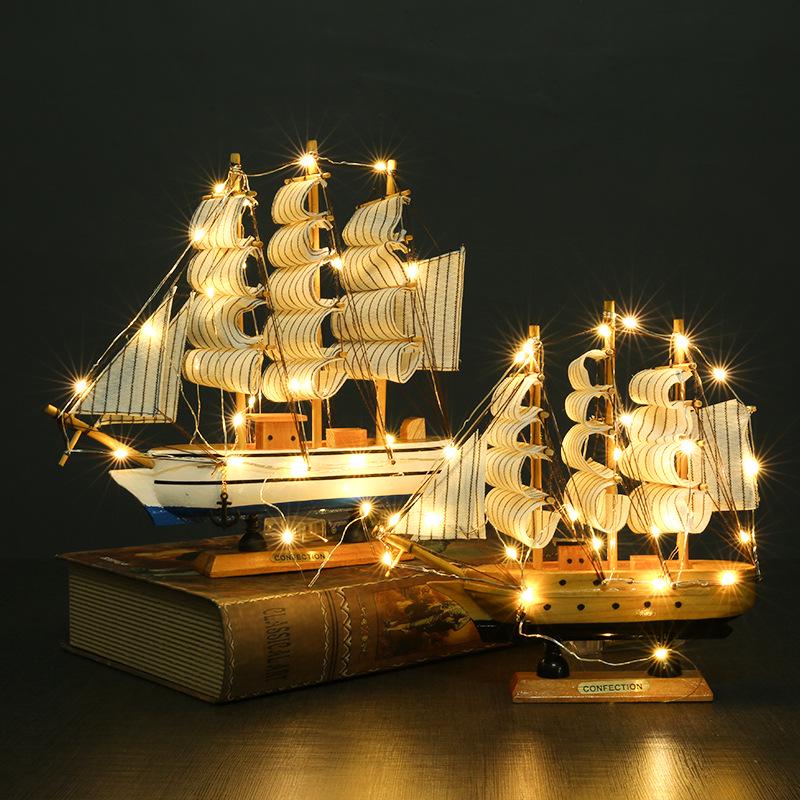 Wooden Pirate Ship Model: Small Boat Ornament for Office or Room Decoration