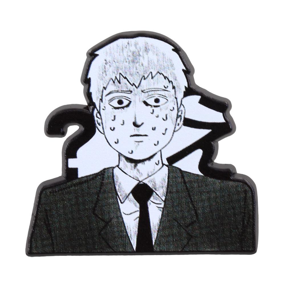 Эмалевый значок Рейген Аратака: Значок для кепки и рюкзака в стиле Sci-Fi аниме Mob Psycho 100. белый