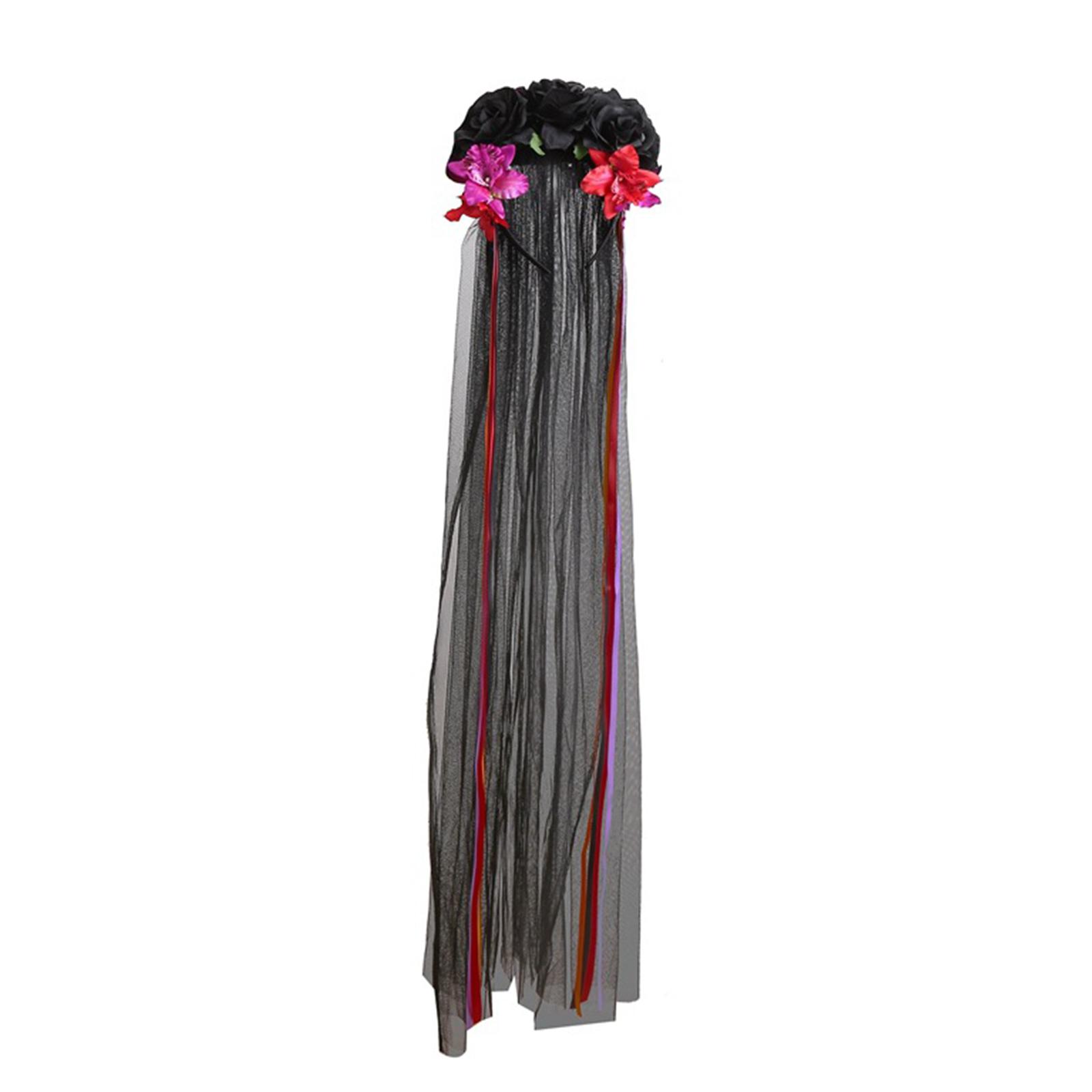 

Halloween Party Veil Hairband Gothic Rose Flower Headband Costume Women Cosplay Headgear Festival Headpiece Accessories