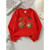 European Sizes Leopard Print Cherries Girls' Long-Sleeve Casual Crewneck Sweatshirt for Outdoor Sports & Everyday Wear
