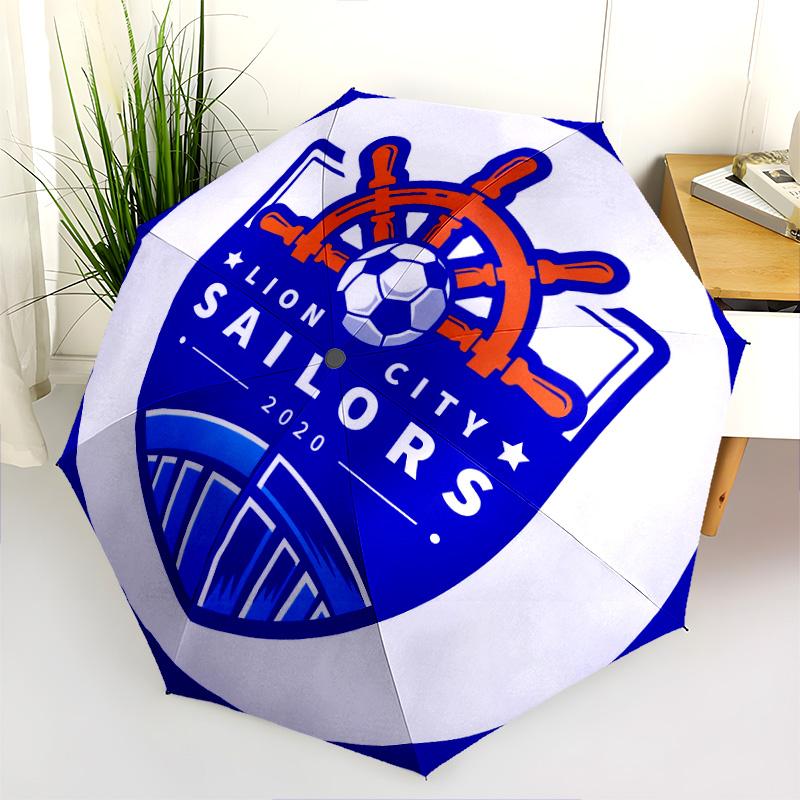 Lion City Sailors Football Club pattern, automatic folding umbrella, portable and foldable design, 8 ribs, a Christmas or birthday gift.