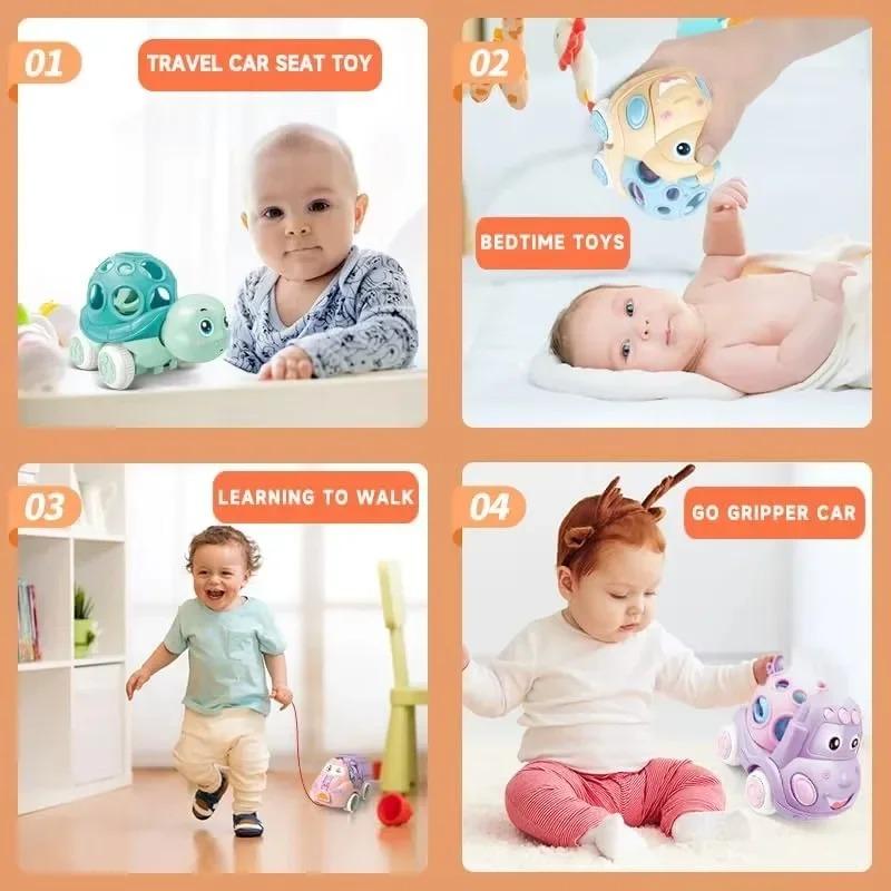Baby Toy Car Rattle - Press & Go Friction Powered Truck, Soft Rolling Cars For Toddlers 1-3 Perfect Birthday Gift For Girls Boys