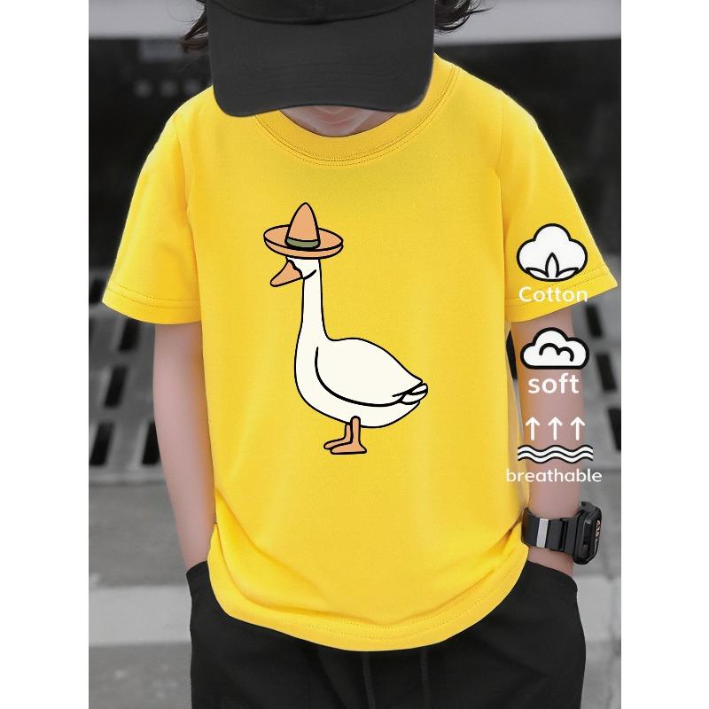 European Sizes Boys' Cotton T-shirt Duck Wearing Sombrero Green Background, Ideal for Outdoor Activities, Soft Knitted Top, Comfortable And Breathable