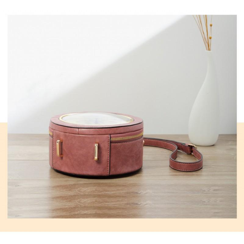 Vintage Round PU Handbag Women With Clock Motif Unique Mini Tote Bag Chain Strap Daily Use