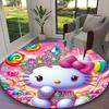 Hello Kitty Rug Ideal for Reading Room, Multi-purpose Office Chair Sofa Carpet, Anti-slip Printed Home Round Rug