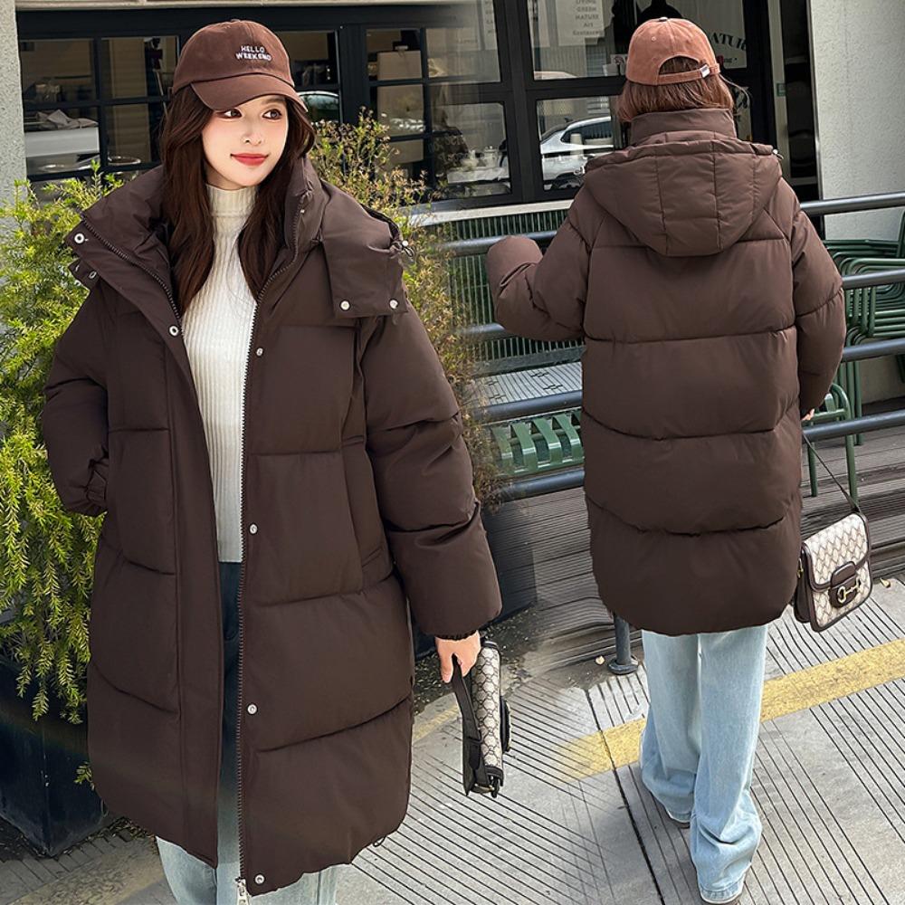 

Thickened down cotton-padded clothes women s Korean version loose long knee winter jacket cotton-padded jacket 2025 new models XXL темно-коричневого