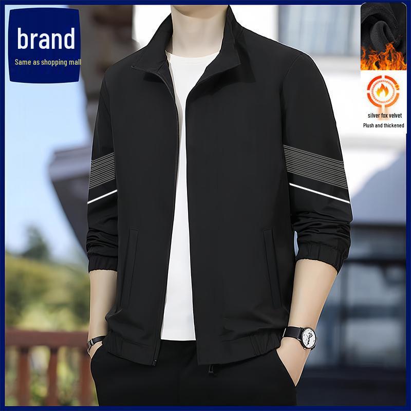 Men's Versatile Loose Windproof Hoodie Jacket with Stand Collar and Plus Velvet, for Spring and Autumn.
