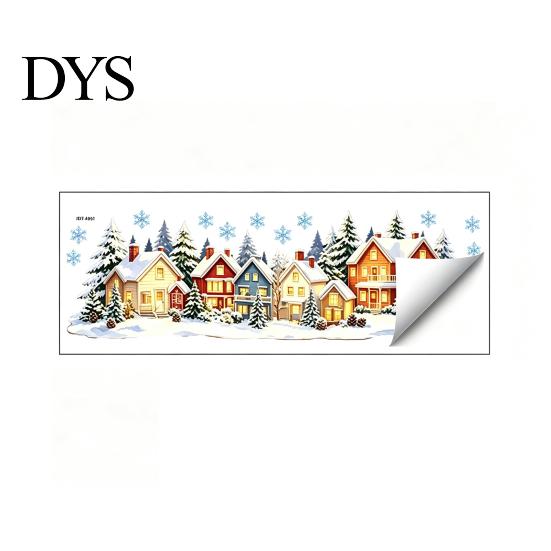Snowflake Scene Wall Art Christmas Snow Village Static Window Cling, Glowing Warm Scenery Sticker DIY for Glass, Snowman House Winter Decor