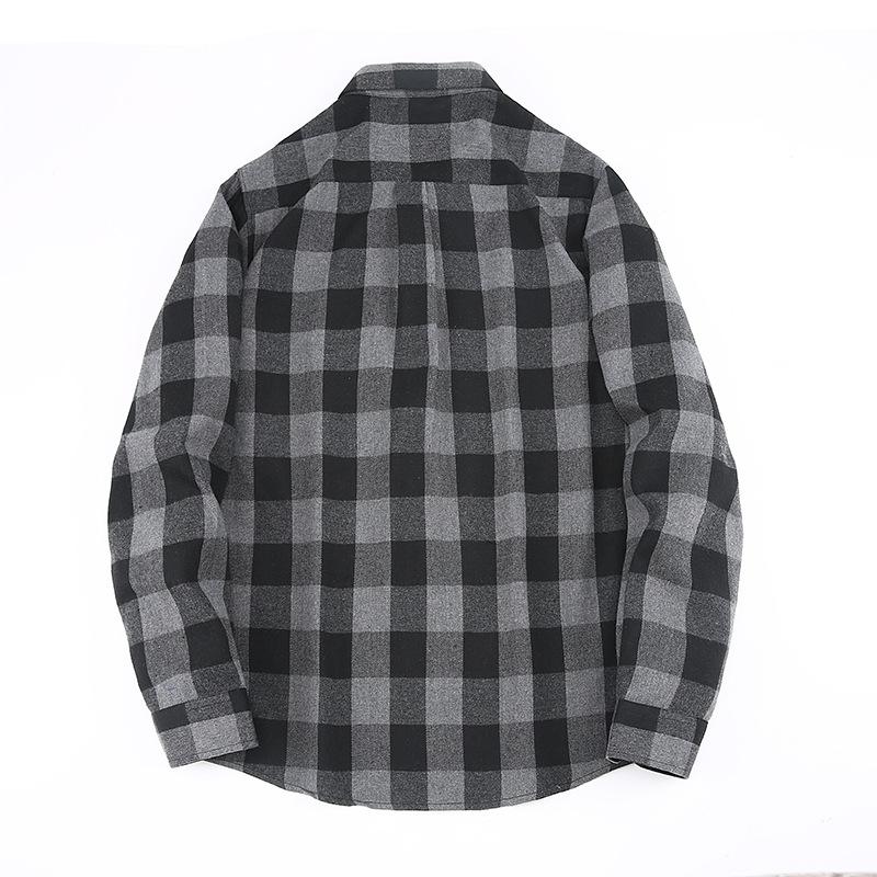 Men Long Sleeve Loose Plaid Flannel Shirt Casual Big Size Mens Outerwear Shirt S серый