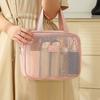 Portable Solid Color Mesh Cosmetic Bag Lightweight Space Saving Zipper Bags Large Capacity Travel Toiletry Storage Handbag