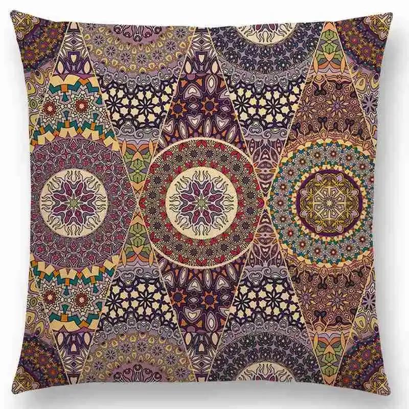 

Бохо Красочный Абстрактный Этнический Цветочный Наволочка Мандалы Принты Винтажный Пэчворк Ретро Геометрический Чехол для Подушки 66x66cm золотистый