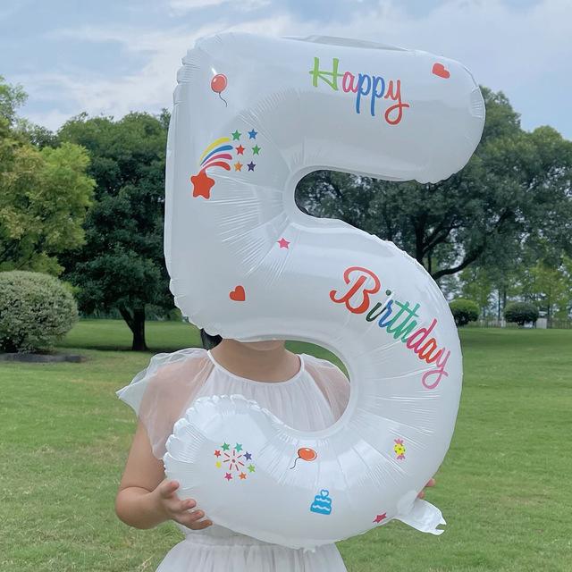 32 Inch Standing White Number Balloons Birthday Decoration Balloons Kids Birthday First Party Girl Banquet Shower Baby Decor 