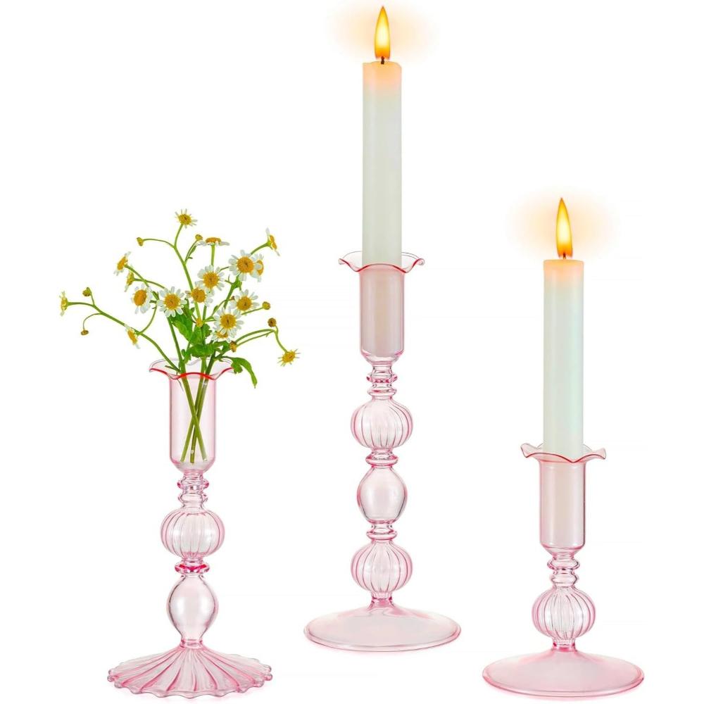 3Pcs/set Glass Candle Holder Romantic Glass Candlestick Dinner Living Room Decor Elegant Candle Stick for Home Party Decoration