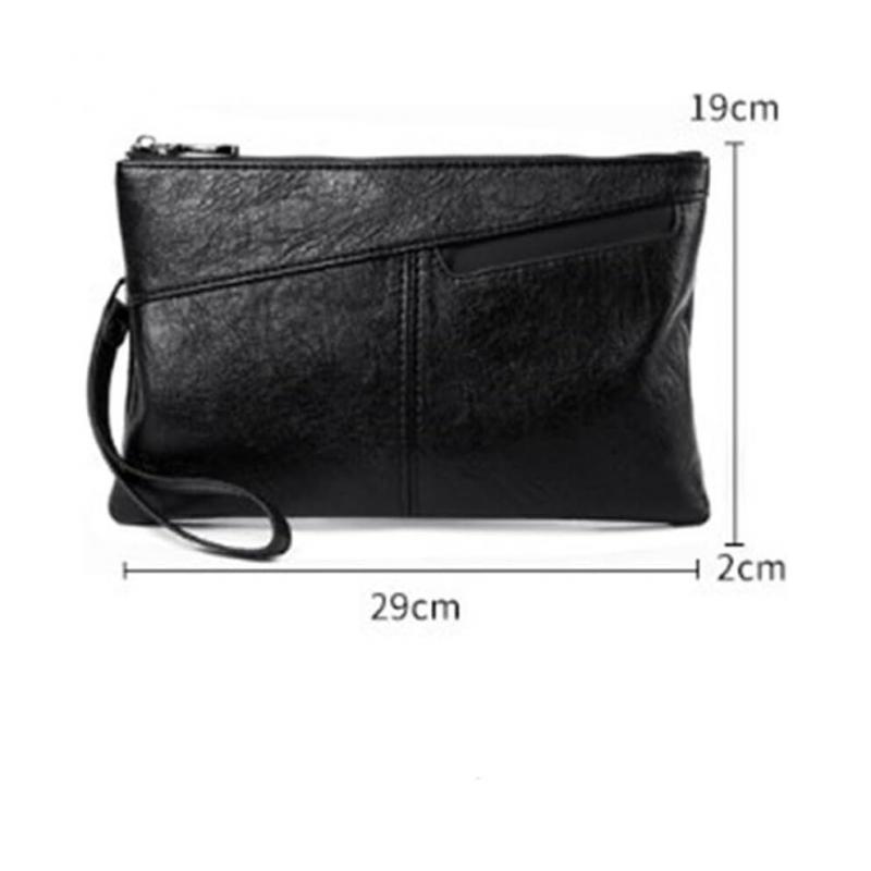 Wrist Bag for Men Large Capacity Soft Leather Clutch Bag 29x2x19cm Black Stylish Envelope Design