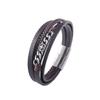 Stainless Steel Chain Leather Bracelet for Men - Personalized Woven Leather Wristband Handpiece