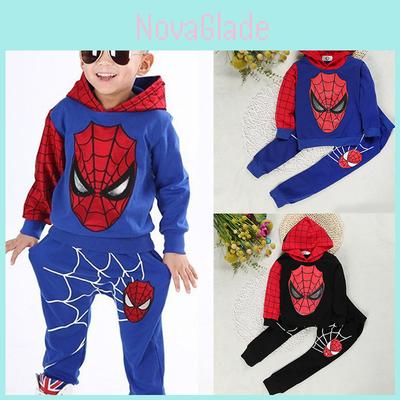 Frühlingsfertiges 2-teiliges Kinder Jungen Spiderman Kapuzenpullover Oberteil Hose Outfit Set
