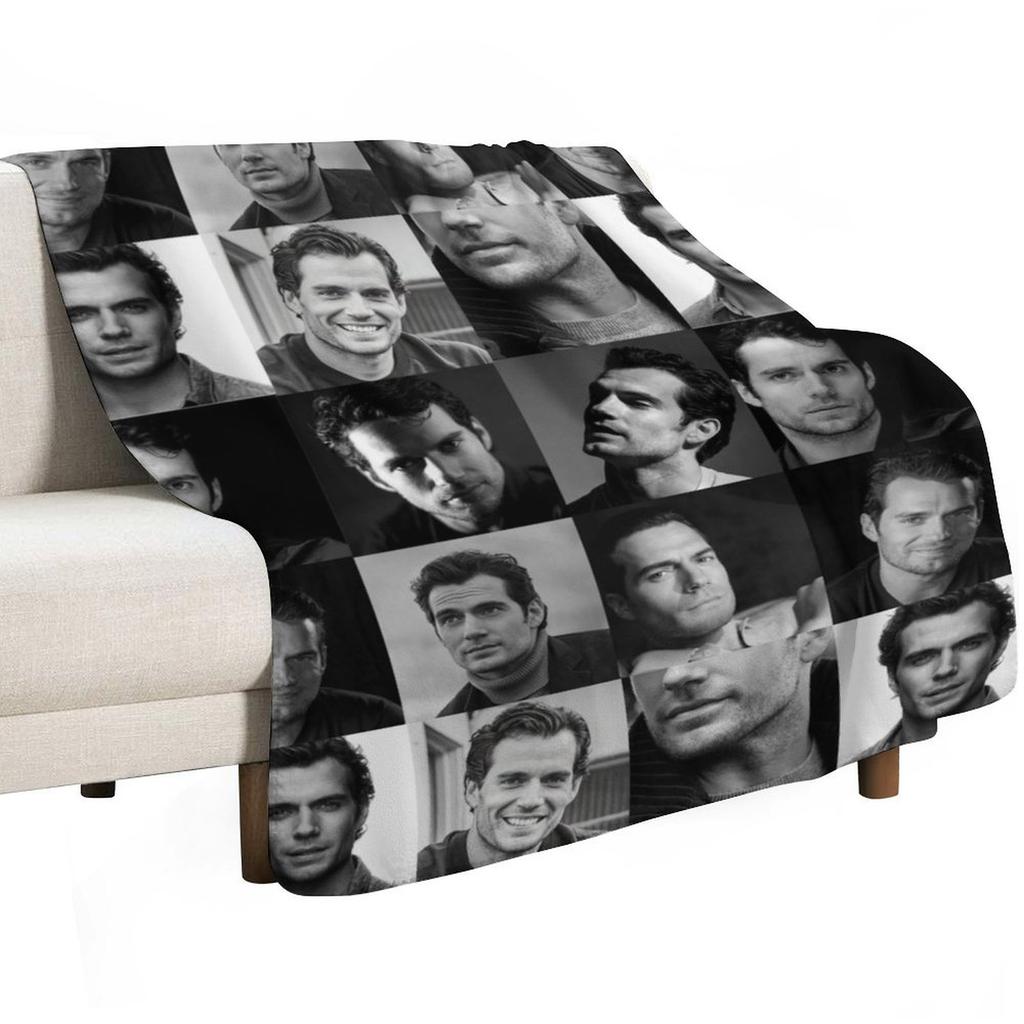 Henry Cavill Collage Black And White Throw Blanket Soft Bedroom Blanket For Night Sleeping