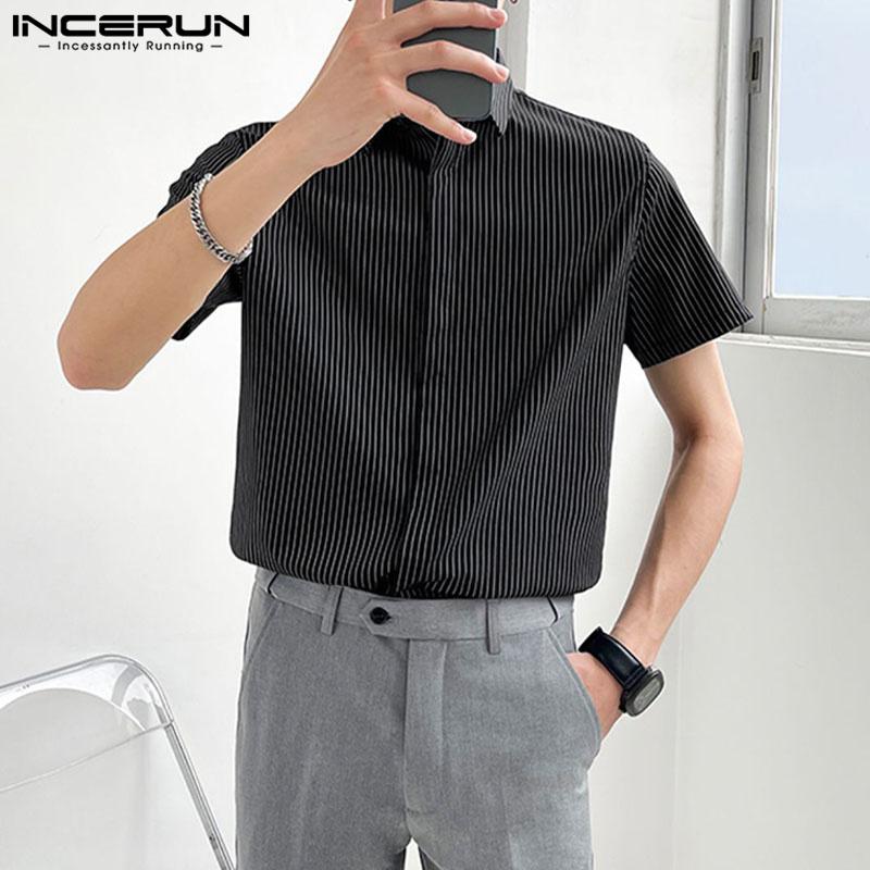 

INCERUN Летние мужские рубашки в полоску с короткими рукавами